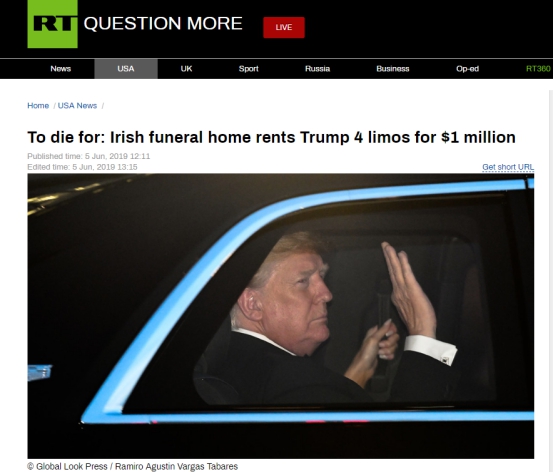 为方便特朗普访爱尔兰行程，白宫花近百万美元